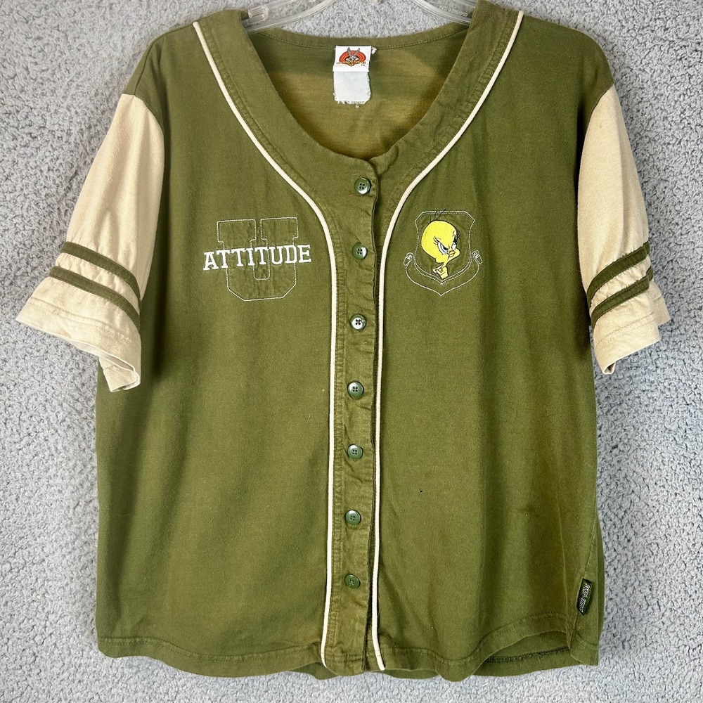 Vintage‎ Looney Tunes Baseball Jersey 2002 Top Women's Size L Tweety Embroidered
